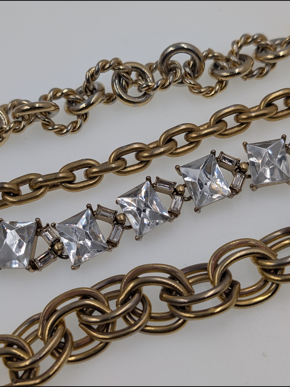 J.Crew Chunky Chain & Crystal Bracelet Lot of 4 Antiqued Gold Tone 7.5 0204